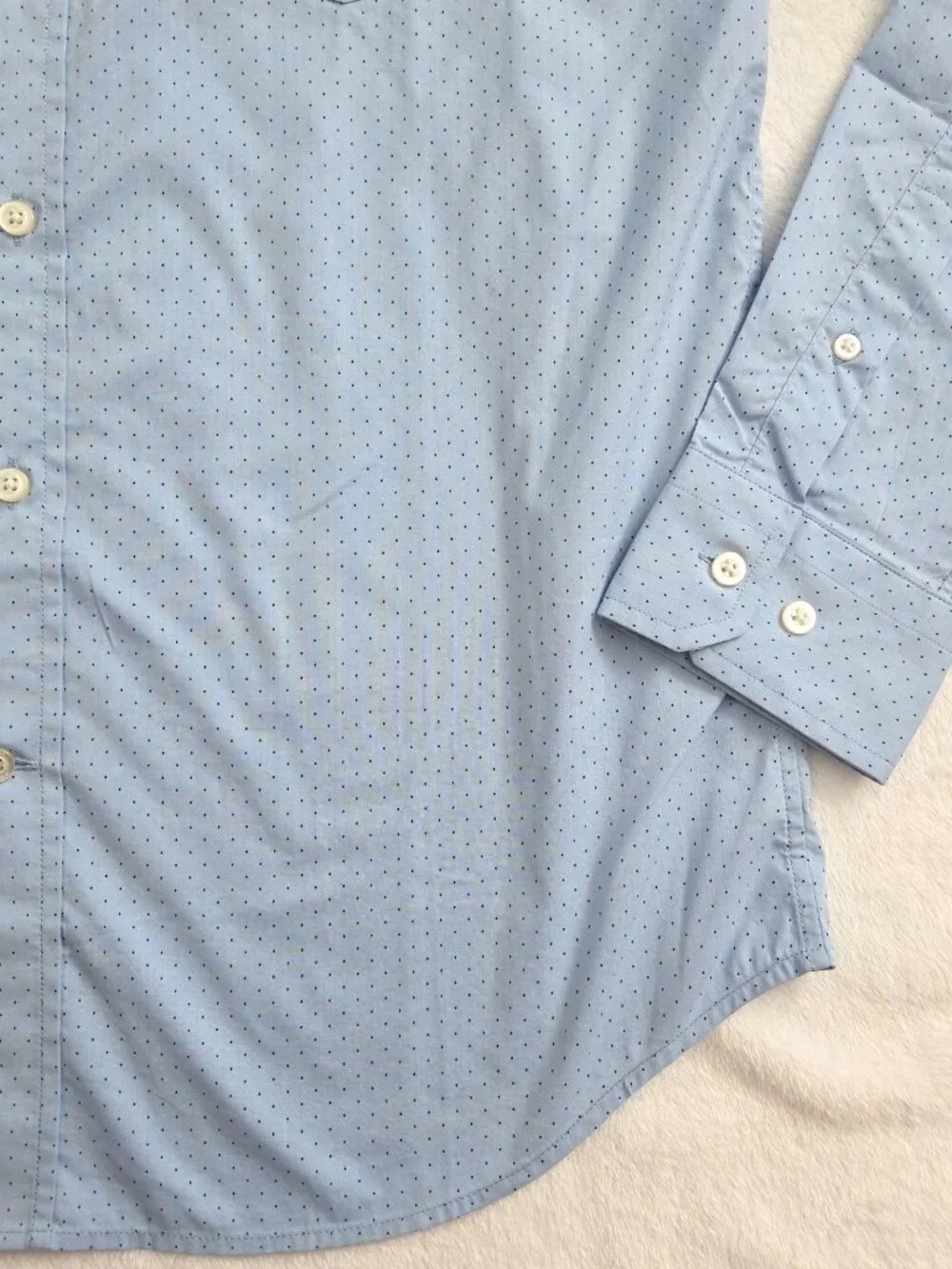 Banana Republic Slim Tech Stretch Cotton Shirt Mens Medium Blue Polka Dot Button